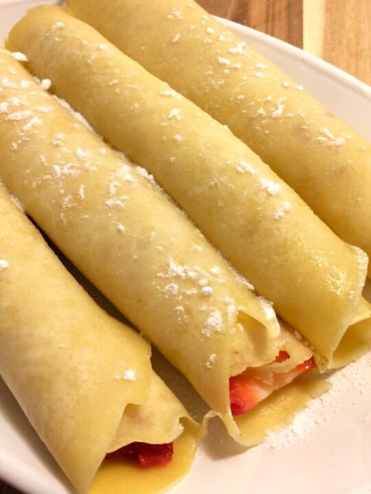 basic crepes rolled with strawberry filling