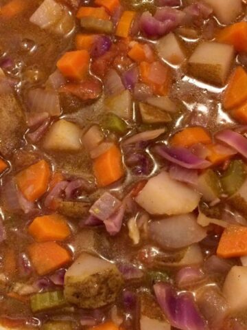 loaded veggie and potato soup close up