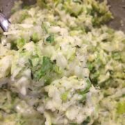 coleslaw close up with metal spoon scooping
