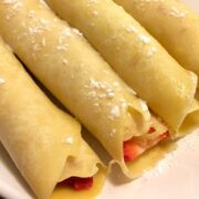 basic crepes rolled with strawberries inside