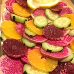 bright fruits and veggies in slices