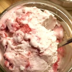 strawberry ice cream in glass mason jar