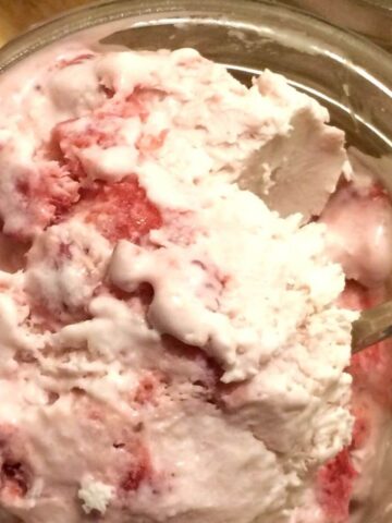 strawberry ice cream in glass mason jar