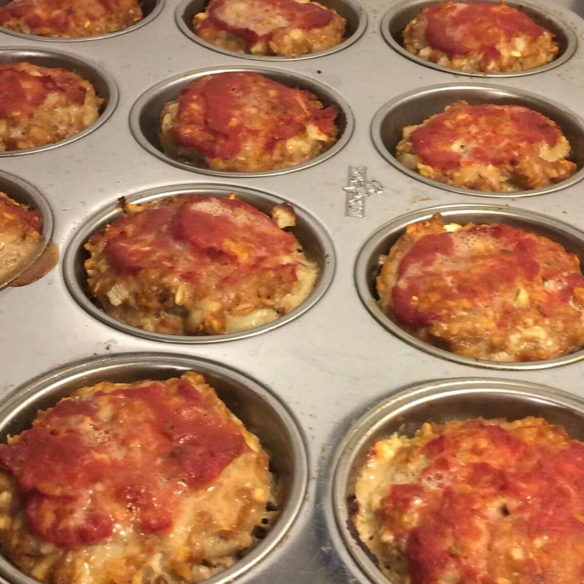 meatloaf muffins baked in stainless steel muffin tin